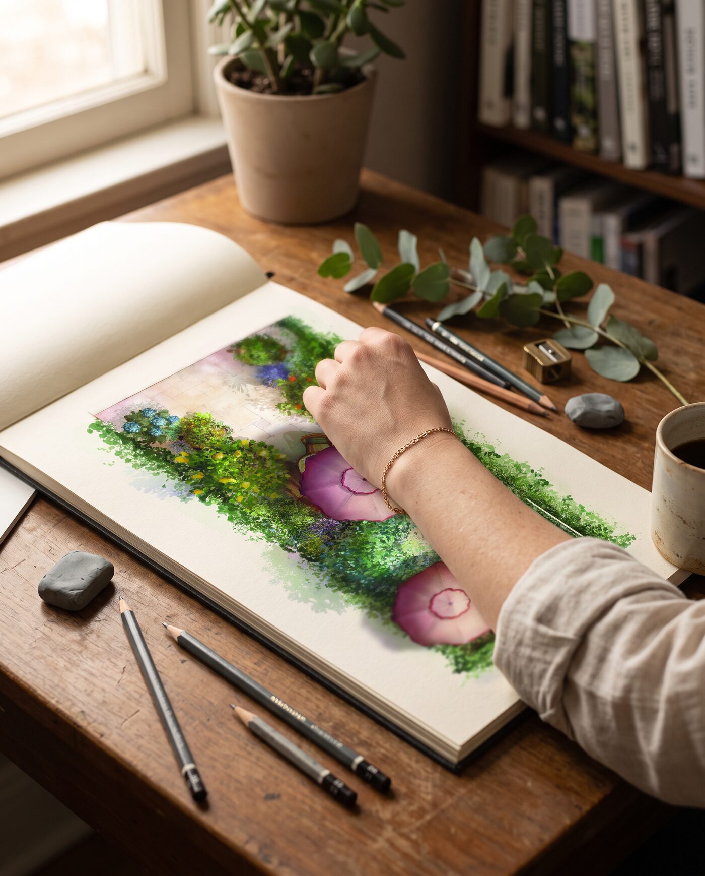 Plan de jardin peint à l'aquarelle dans l'atelier Cap Society